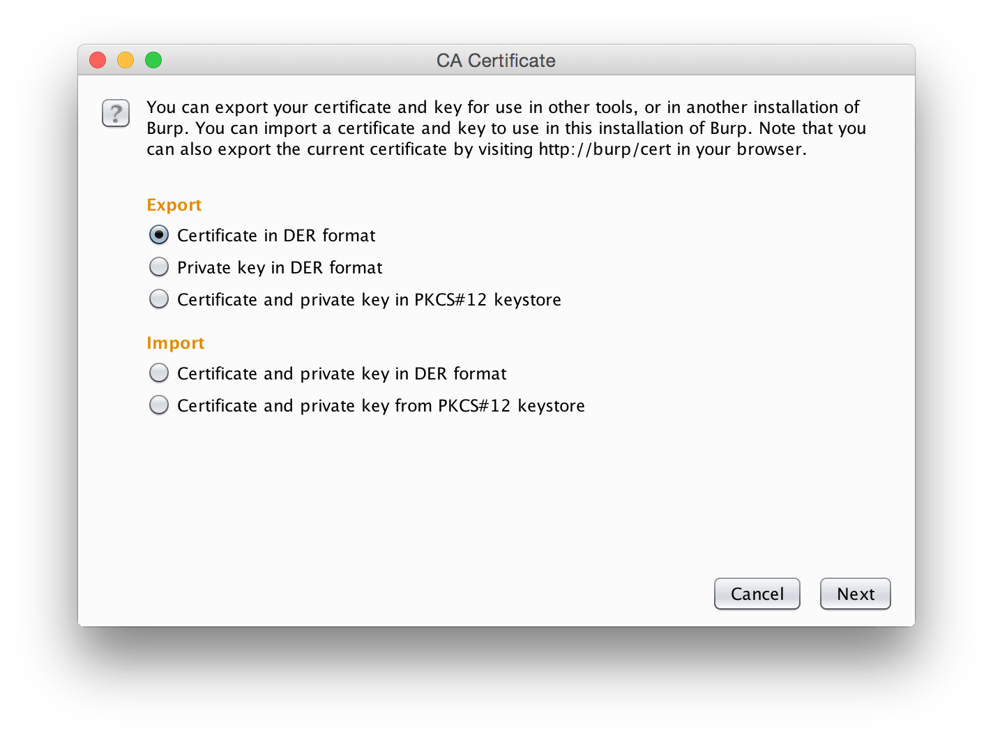 BurpSuite CA Certficate Export