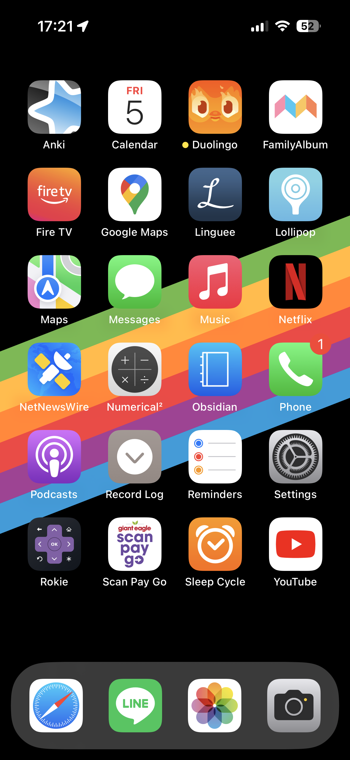 iPhone home screen. Only one page with a lot of apps and no widgets.